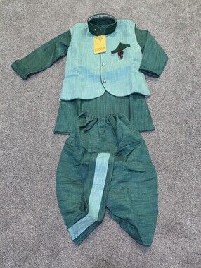 Boys Party Kurta Set, Green. Size: 3-4Yrs